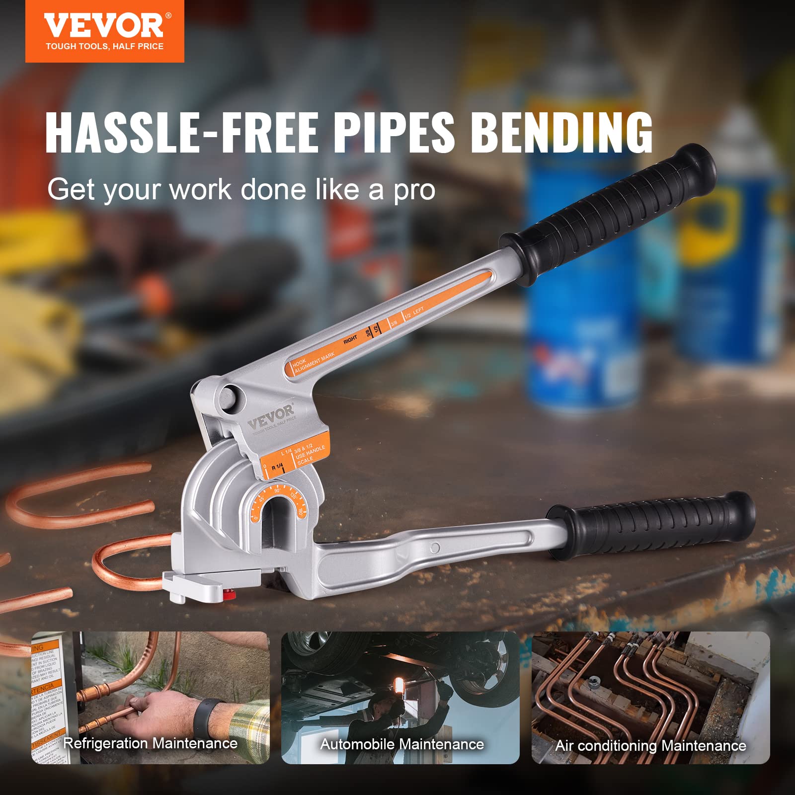 Vevor Pipe Tube Bender, 1/4'', 3/8'', 1/2'' Od, 3 In 1 Manual Level Tube Bender, 180 Copper Aluminum Pipes Bending Tools For Hva